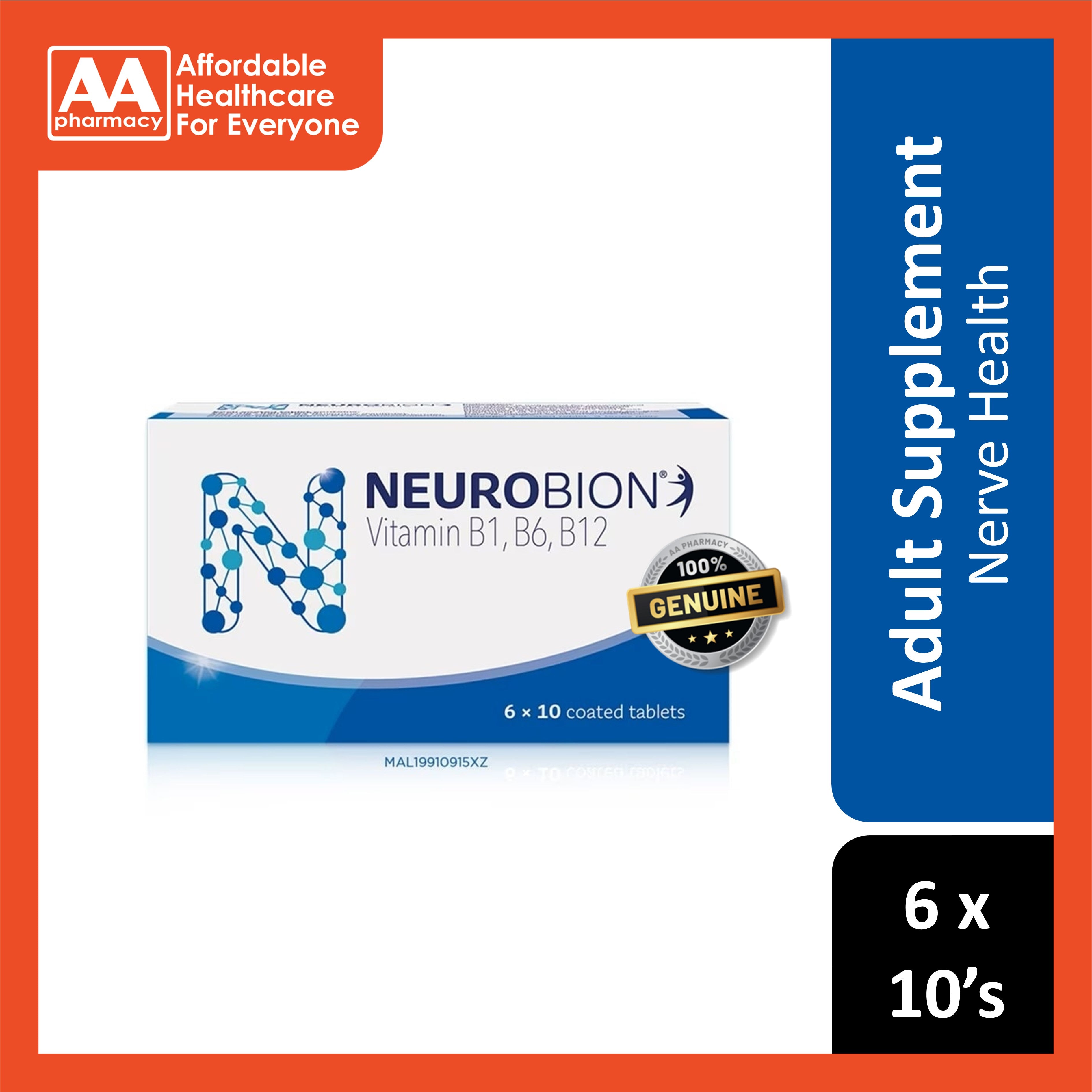 Neurobion (Vitamin B1, B6, B12) Tablet 6x10's – AA Pharmacy