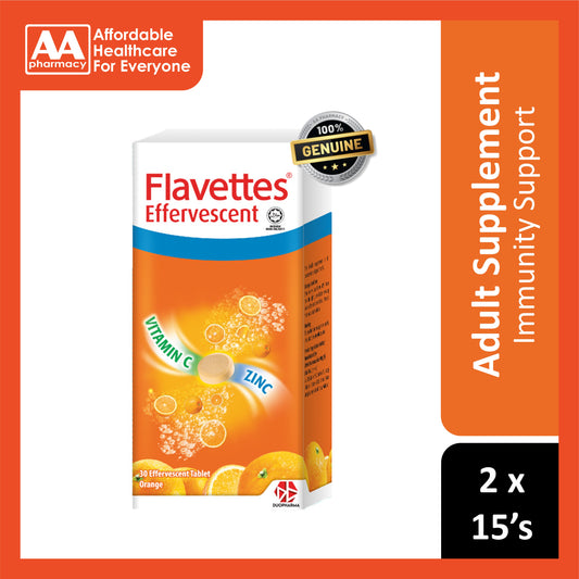 Flavettes Vitamin C + Zinc Effervescent Tablet 2x15's (Orange Flavour)