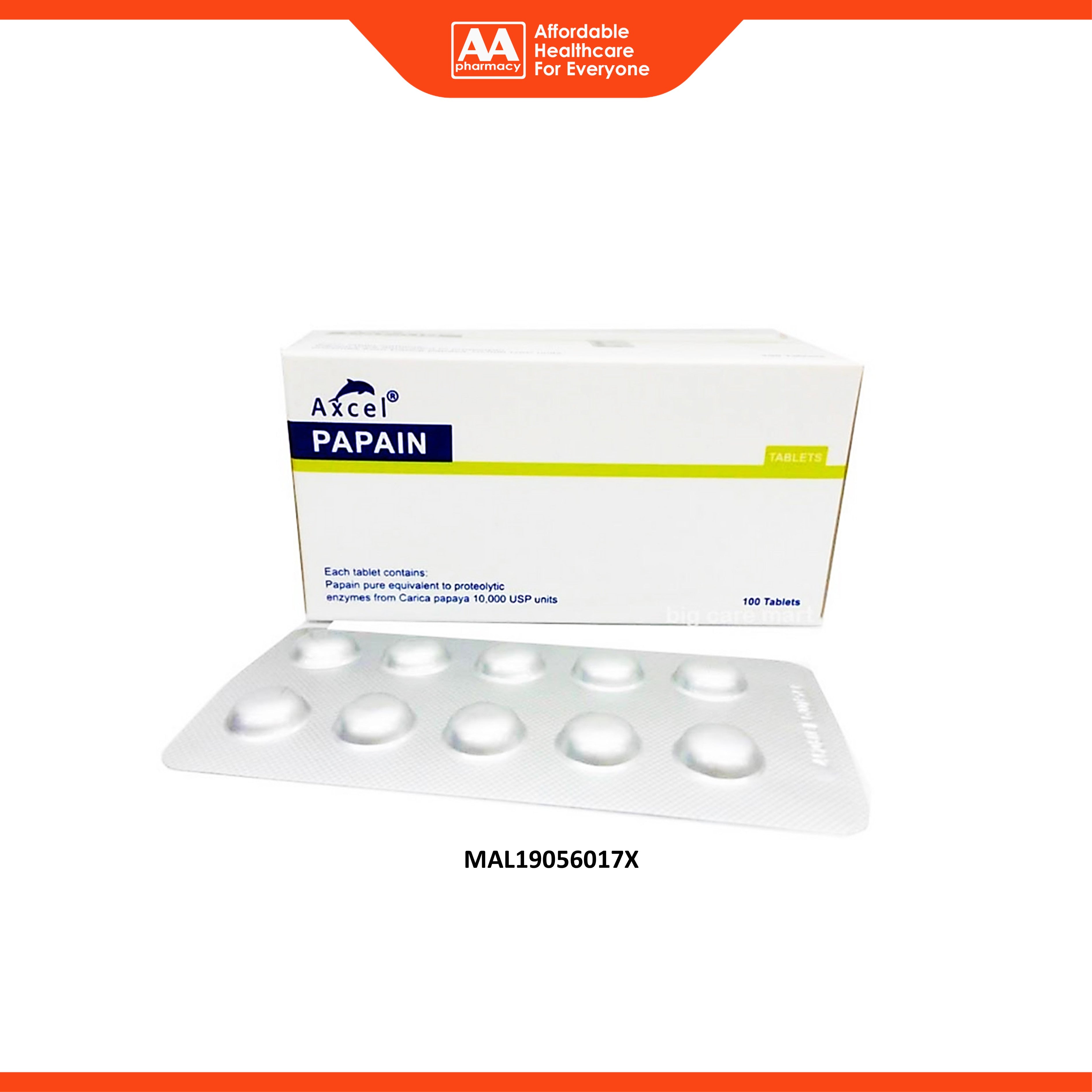 Axcel Papain Tablet - Carica Papaya 10000 USP Units (10 x 10's)
