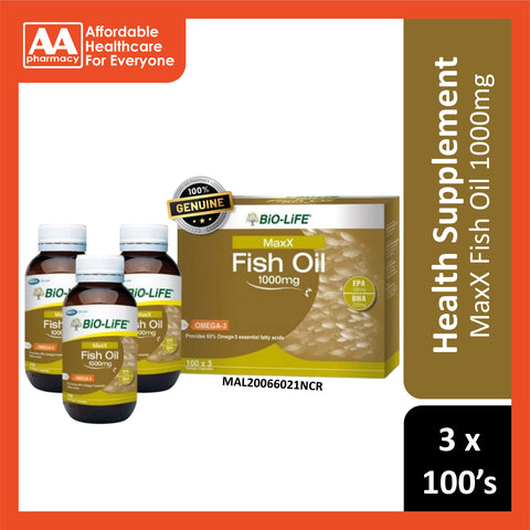 Bio-Life MaxX Fish Oil 1000mg Double Strength Softgel Capsule 3x100's