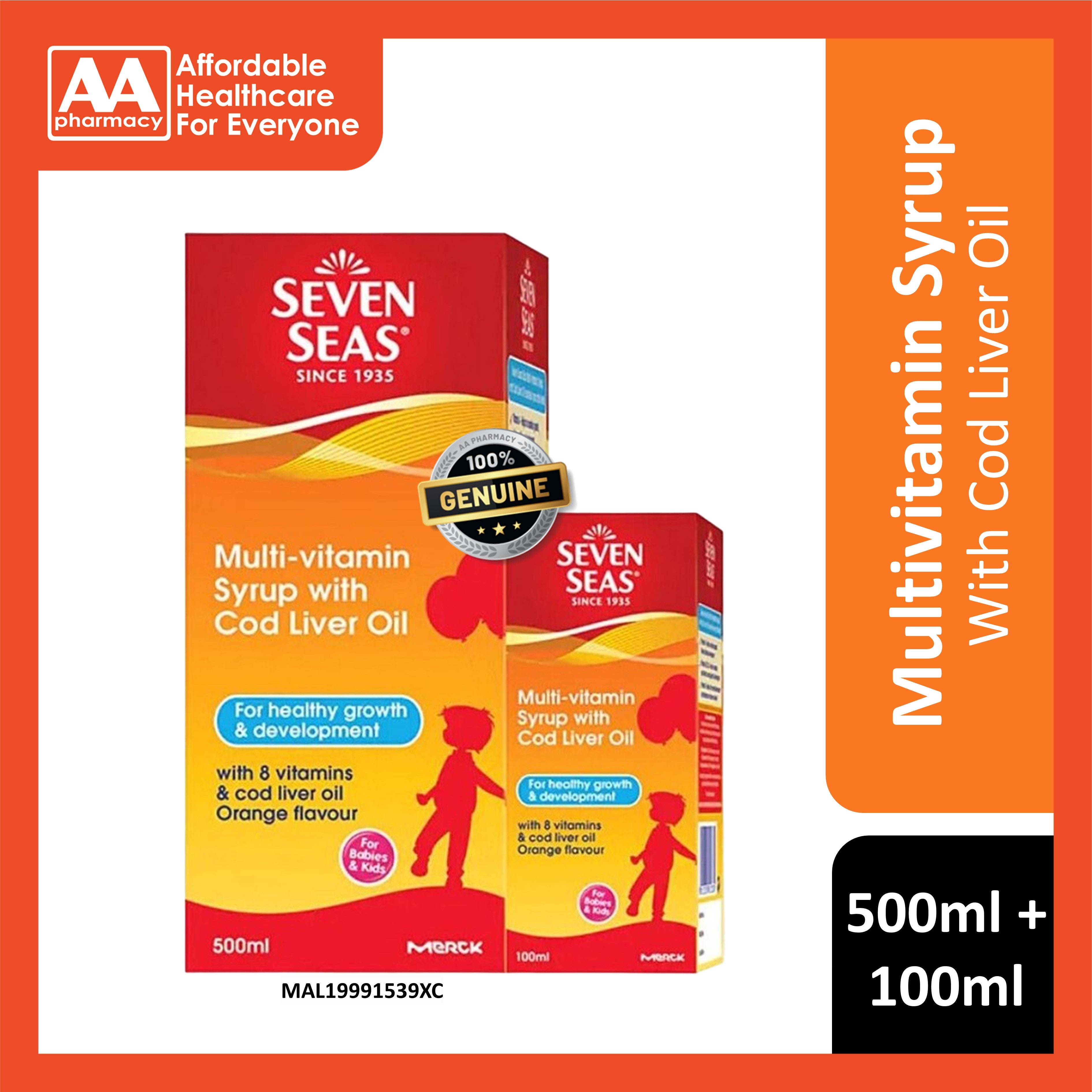Seven Seas Multivitamin Syrup with Cod Liver Oil 500mL+100mL [Orange Flavour]