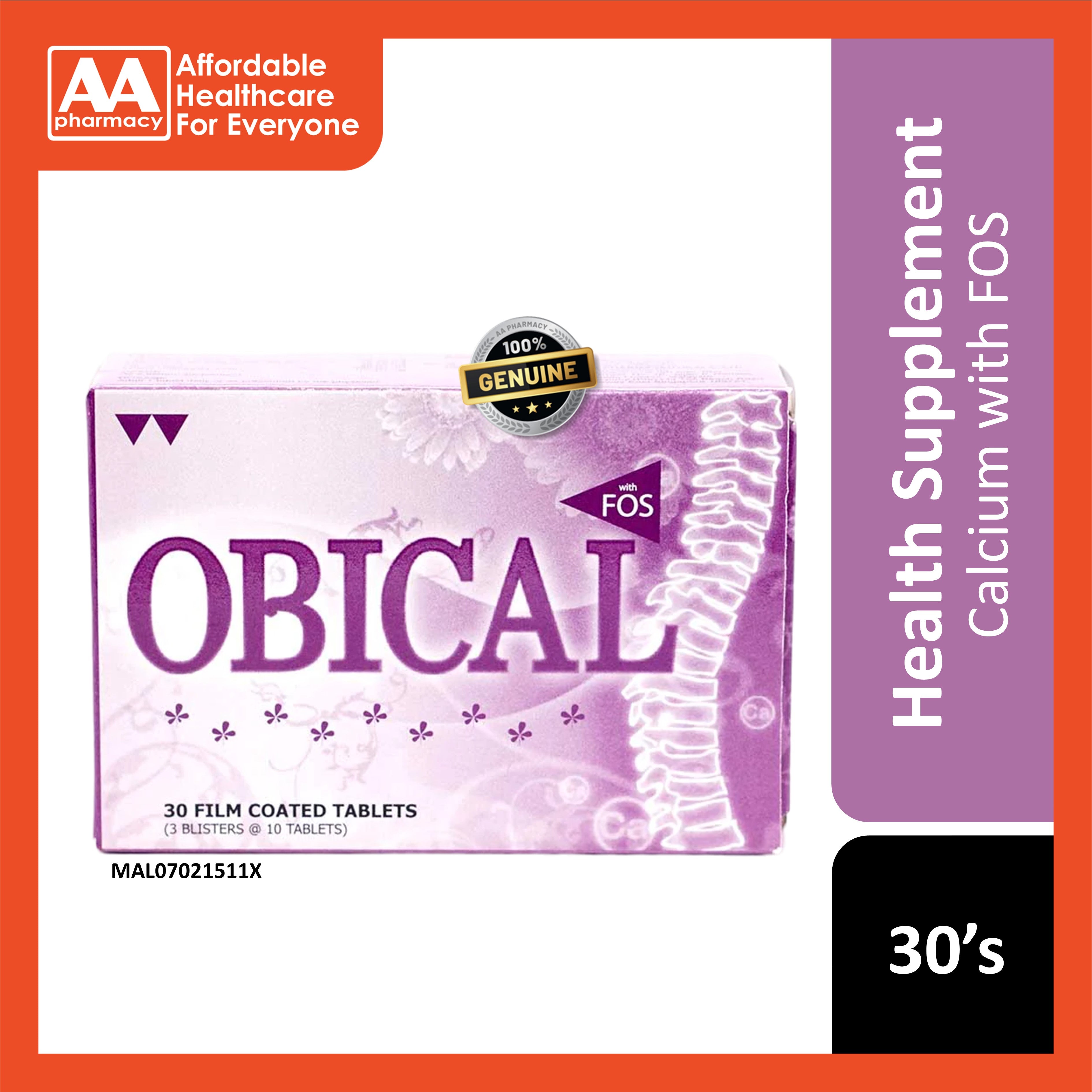 Obical Suplemen Obical (With FOS) Film Coated Tablets 30's – AA Pharmacy