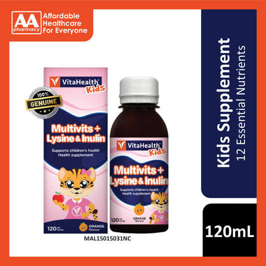 VitaHealth Kids Multivits Plus Lysine & Inulin Syrup (Orange Flavour) 120mL
