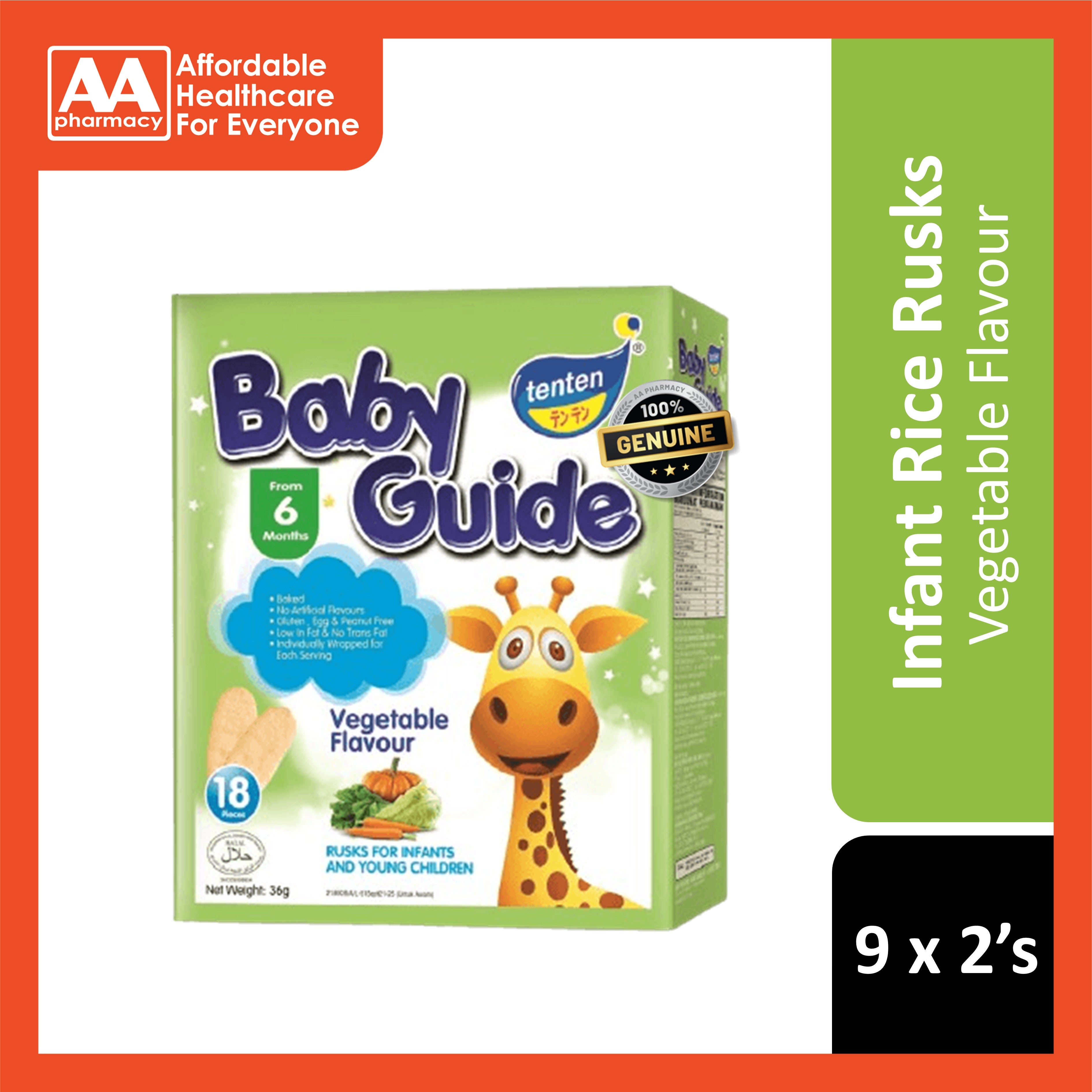 Tenten Baby Guide Rice Rusks (Vegetable) 36g 9x2's - For 6 Months+