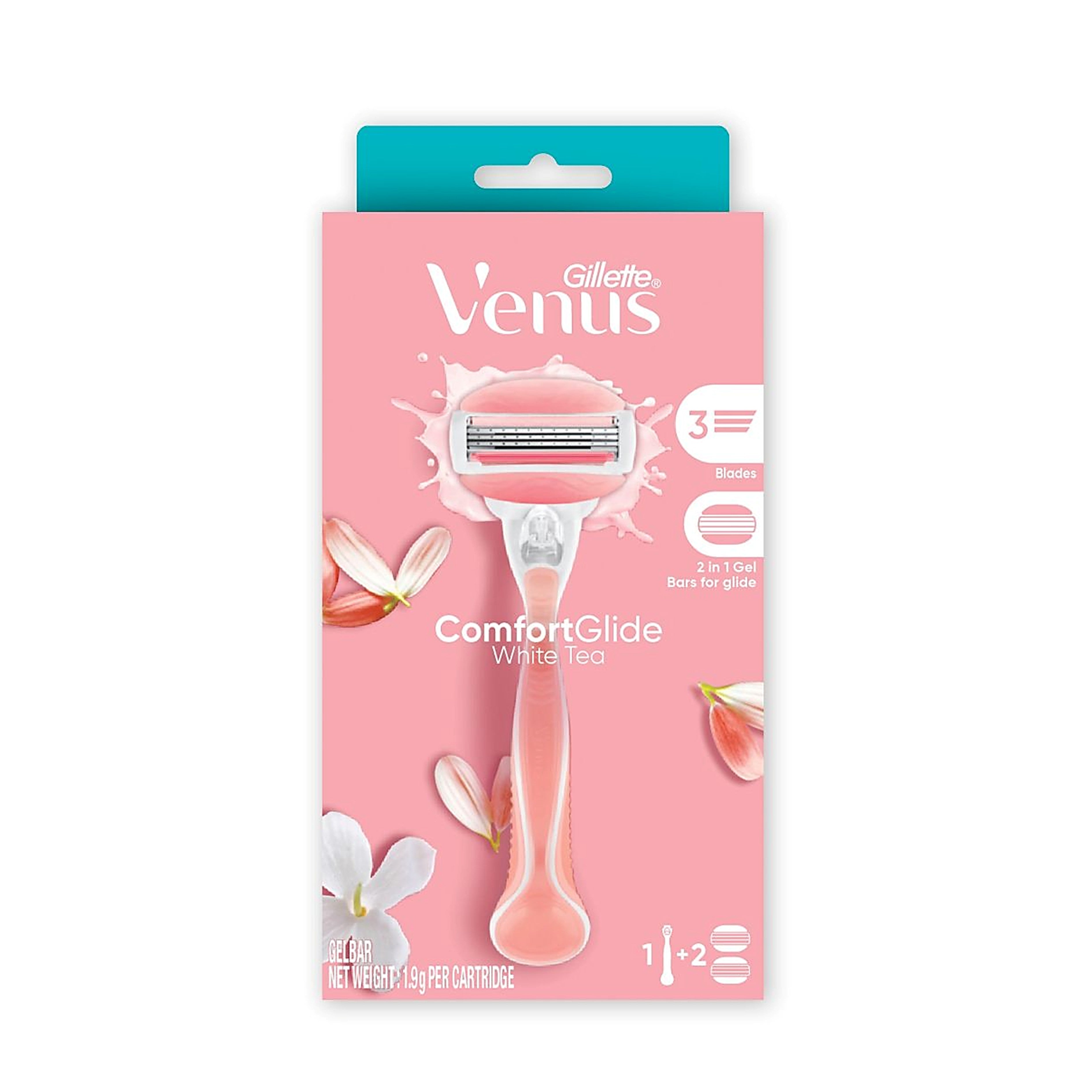 Gillette Venus ComfortGlide White Tea Scent Razor with Gel Bars - 1 Handle + 2 Cartridges