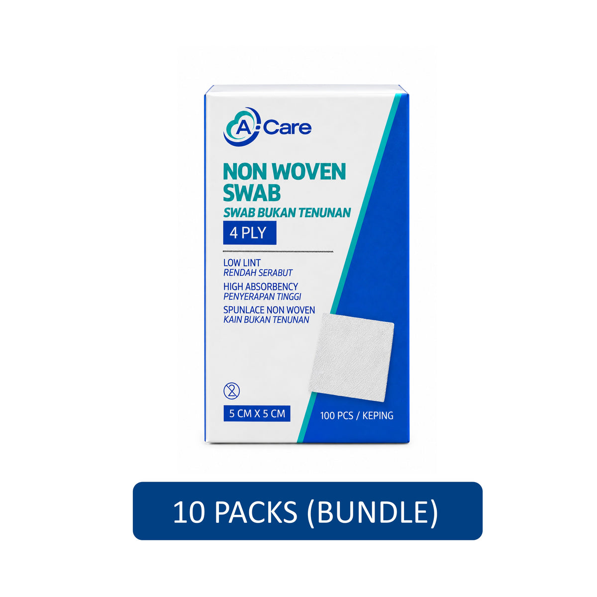 A-Care Non Woven Swab - 5cm x 5cm, 4ply (10 x 100's)