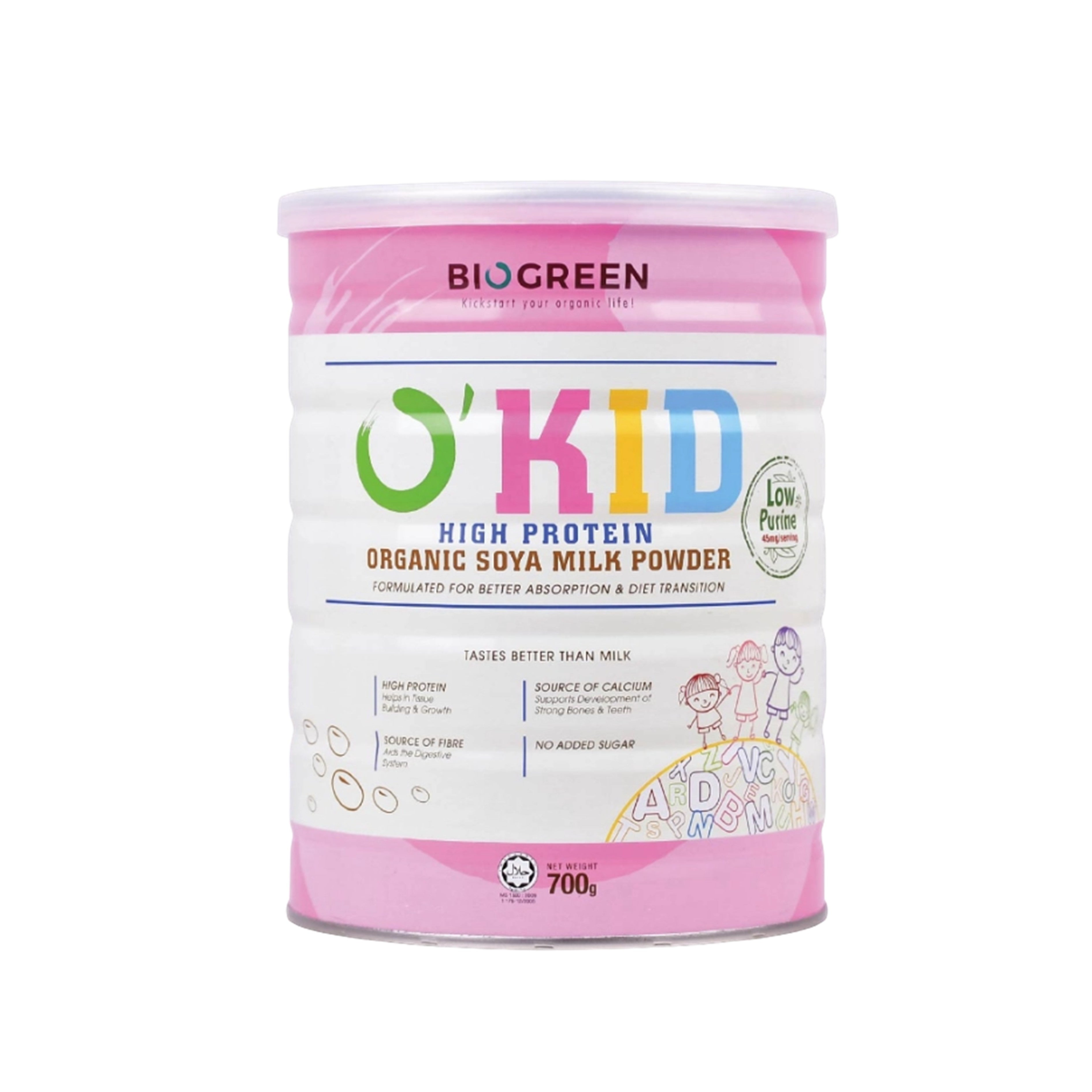 Biogreen O'Kid High Protein Organic Soya Milk Powder 700g (For Children 1 Year and Above)