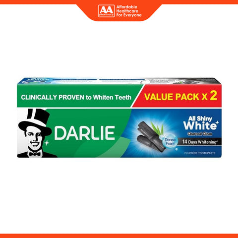 Darlie All Shiny White (Charcoal Clean) Fluoride Toothpaste 140gx2's [Value Pack]