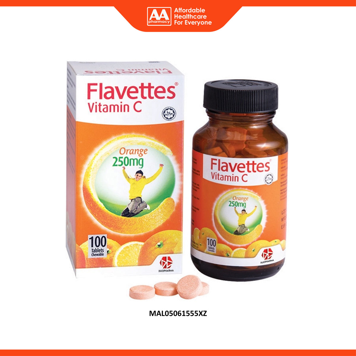 Flavettes Vitamin C 250mg Chewable Tablet (100's) - Orange Flavour