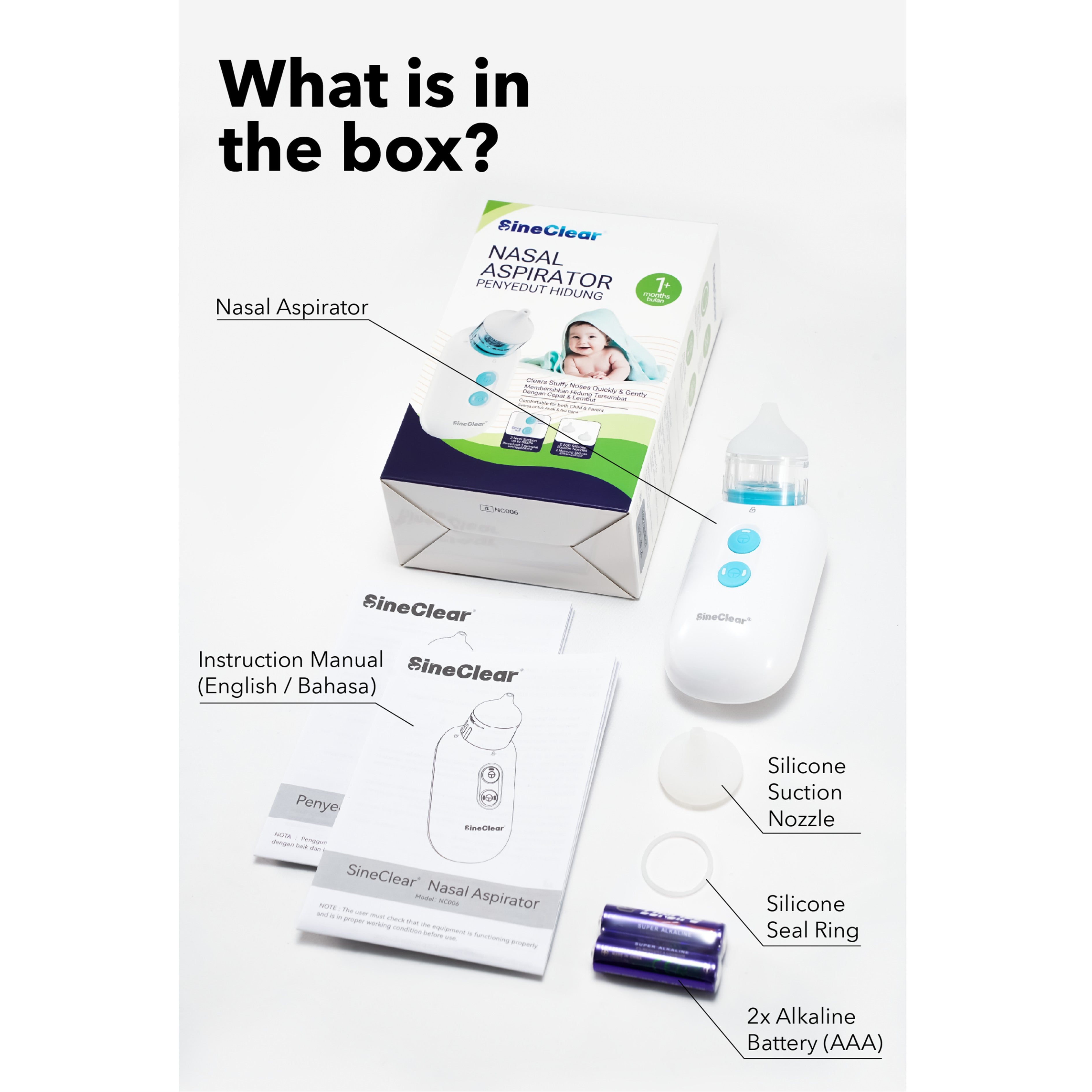 SineClear Nasal Aspirator - For Babies 1+ Months [6 Months Warranty]