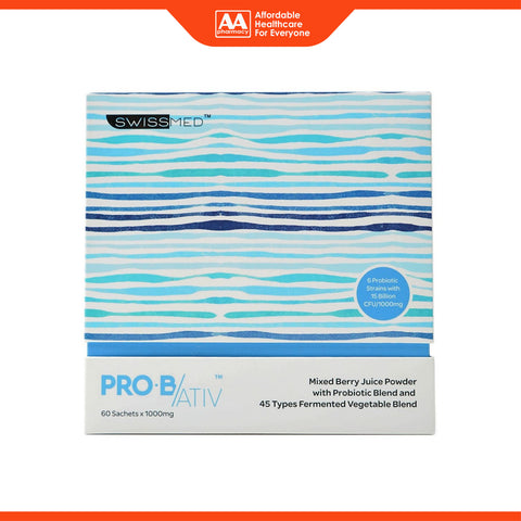 Swissmed Pro-B/Ativ (Mixed Berry Juice Powder with Probiotic Blend + 45 Types Fermented Vegetable Blend) Sachet 1gx60's