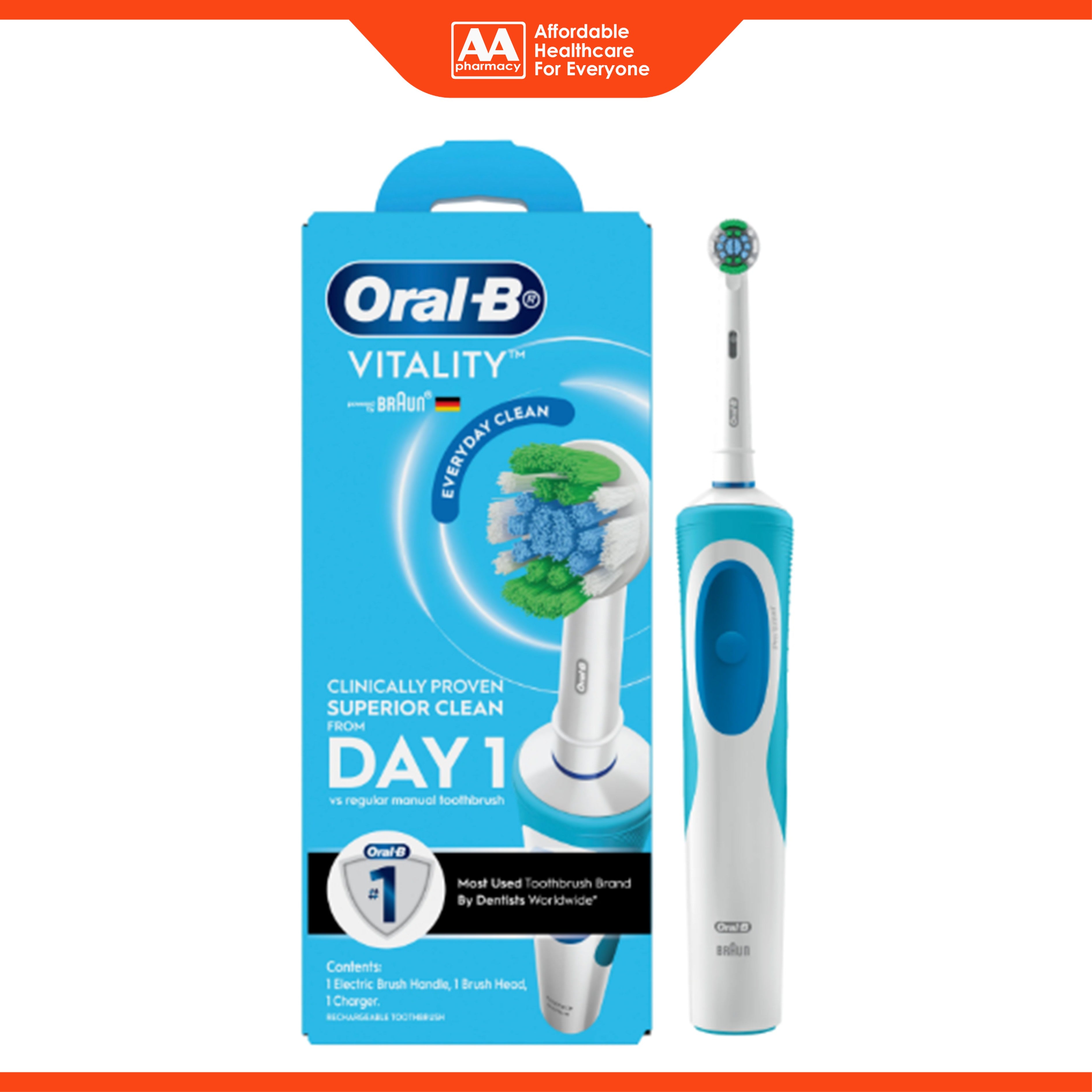 Oral-B Vitality (Everyday Clean) Rechargeable Toothbrush (1 Handle, 1 Brush Head, 1 Charger)