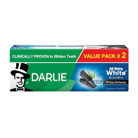 Darlie All Shiny White (Charcoal Clean) Fluoride Toothpaste 140gx2's [Value Pack]