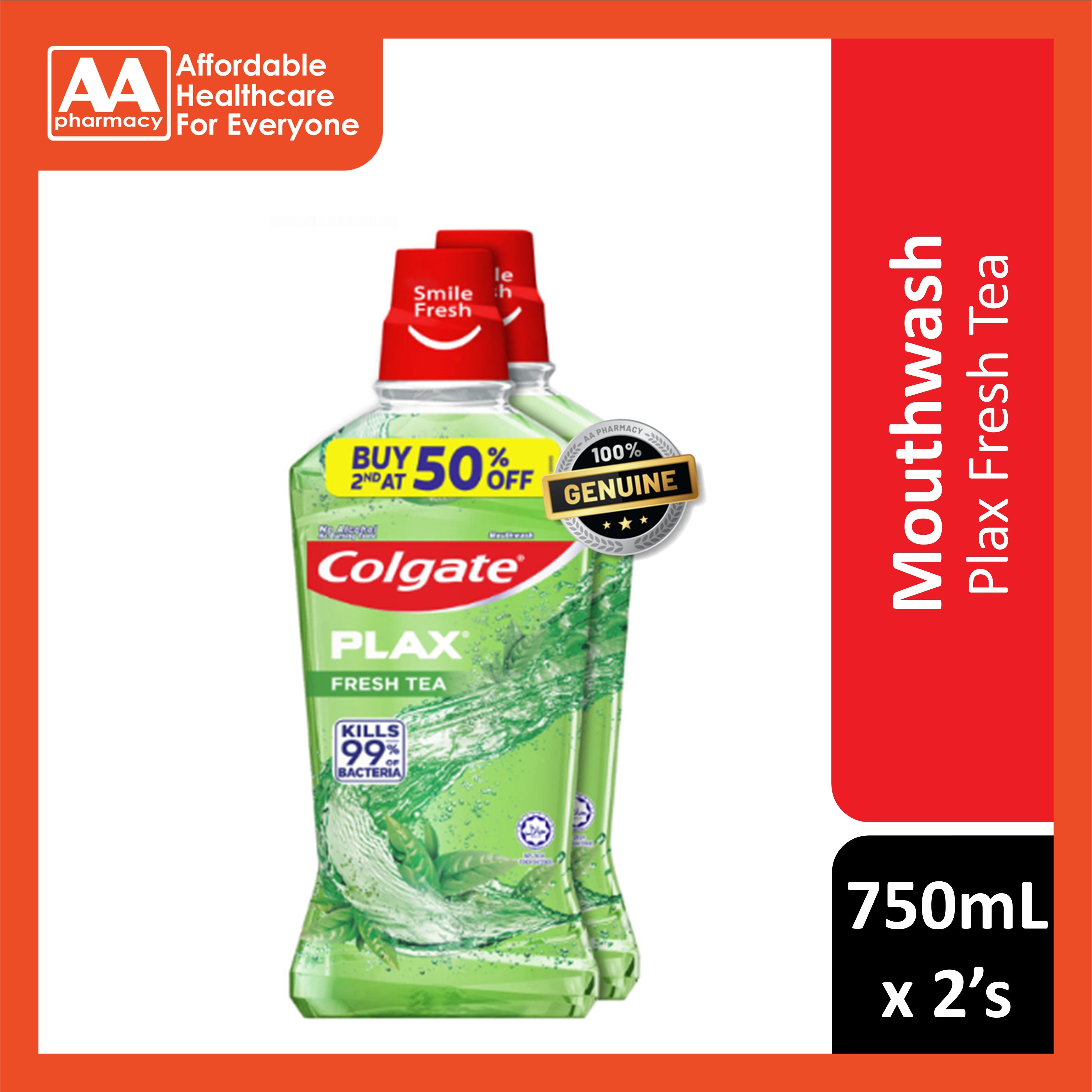 Colgate Plax (Fresh Tea) Mouthwash 750mLx2's [Twinpack]