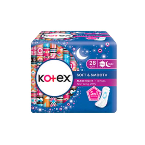 Kotex Pads (Soft and Smooth, Maxi Night Non-Wing, 28cm) 8's [Day/Night Use]