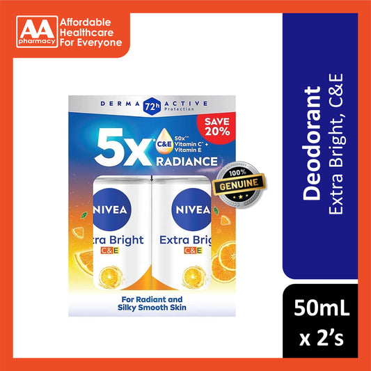 Nivea Extra Bright (C and E) 72H Anti-Perspirant Roll On 50mLx2's [Twinpack]