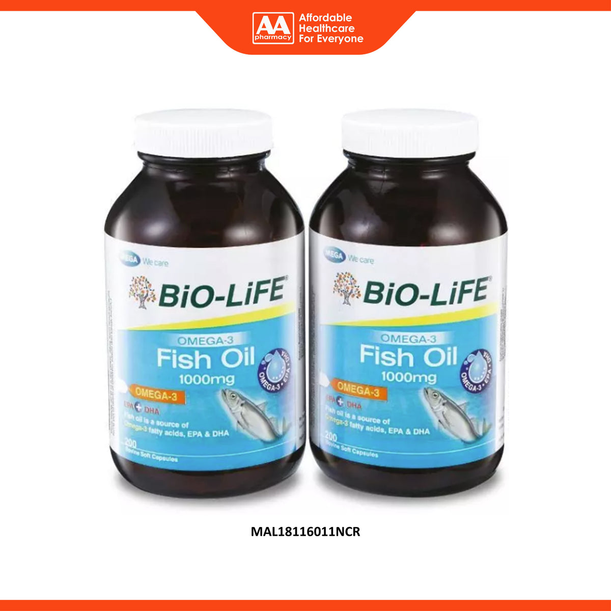 Bio-Life Omega-3 Fish Oil 1000mg Soft Capsule (2 x 200's)
