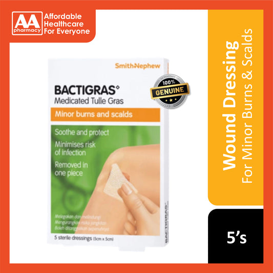 Smith and Nephew Bactigras Medicated Tulle Gras 5cmx5cm 5's