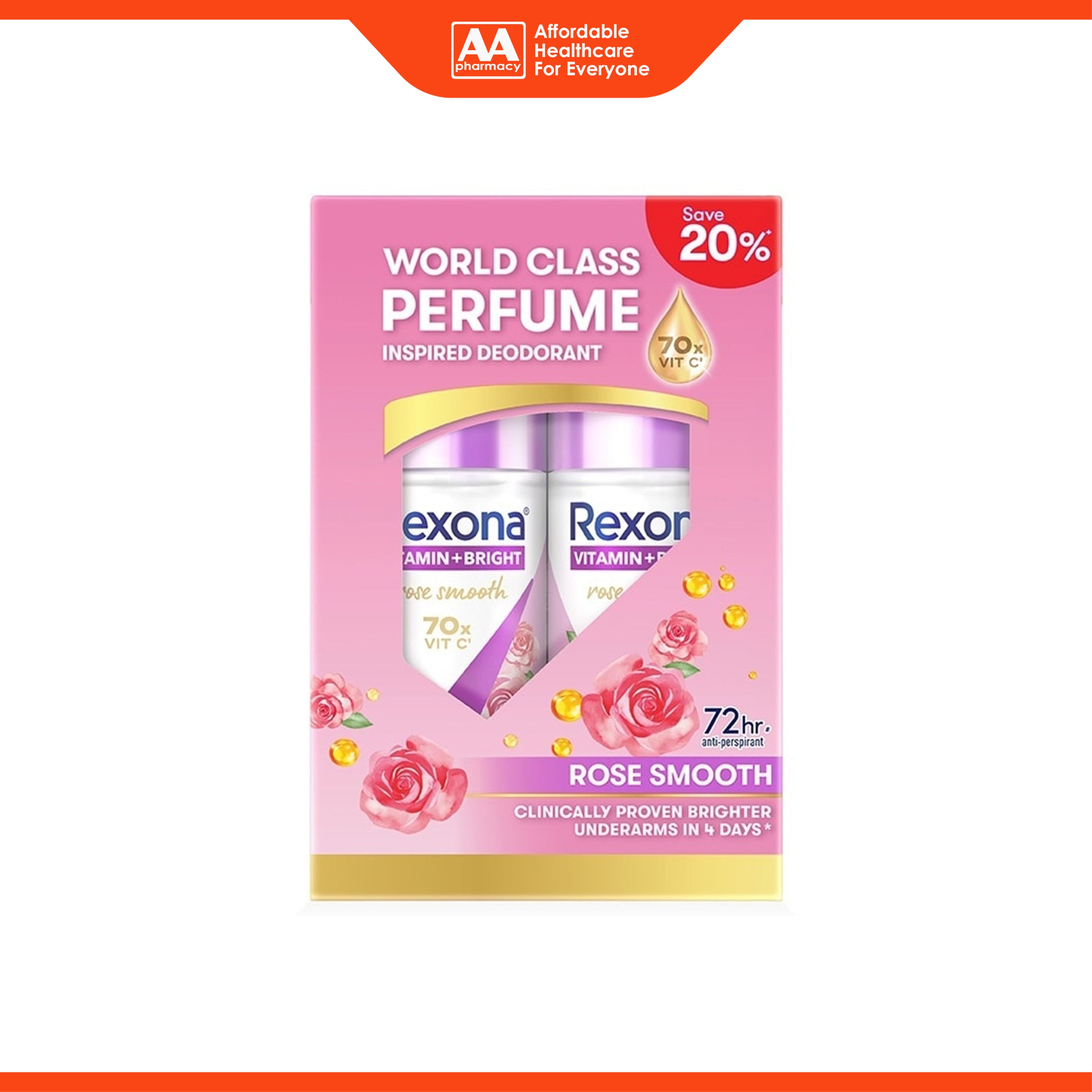 Rexona Vitamin + Bright Antiperspirant Roll On (Rose Smooth) 45mLx2's [Twinpack]
