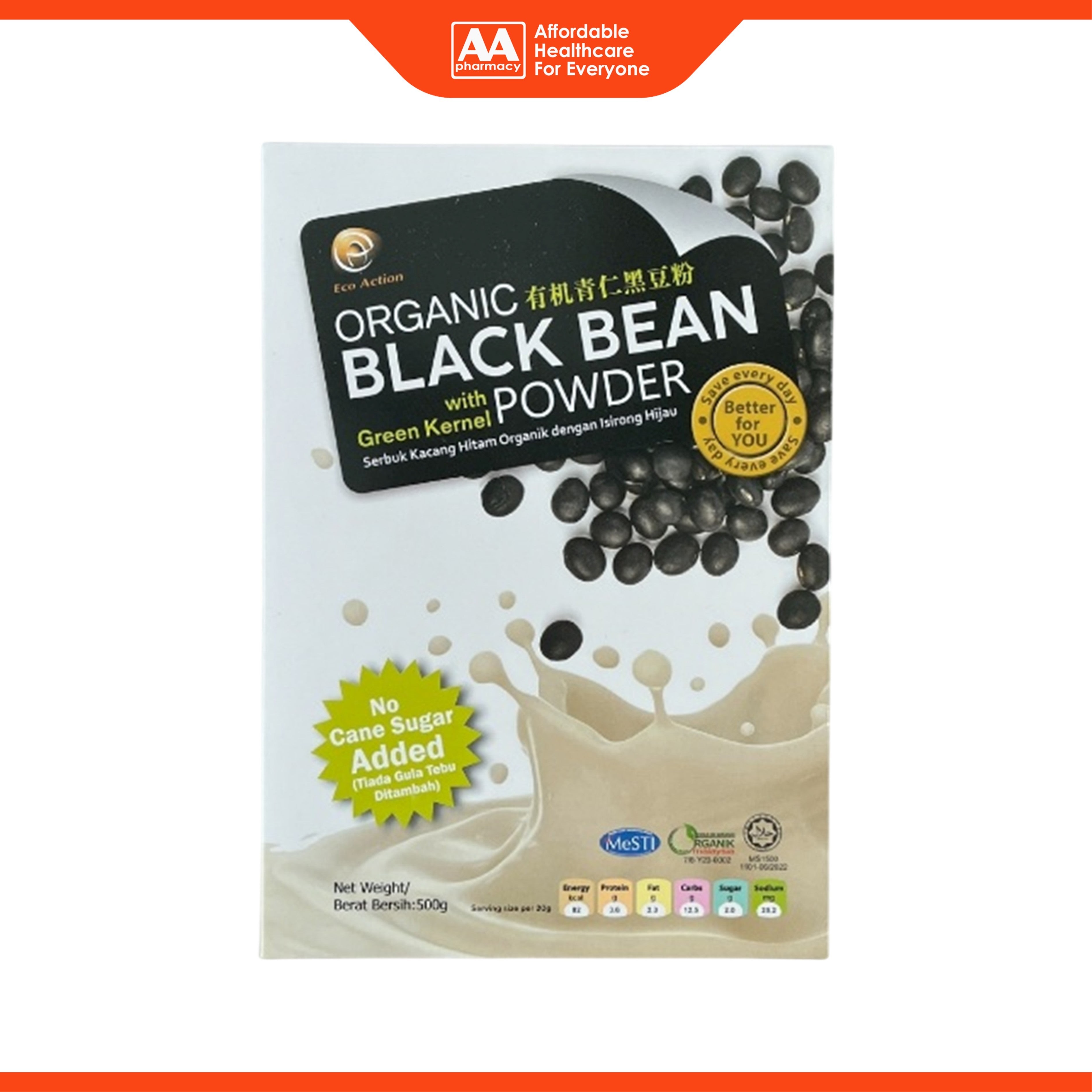 Eco Action Organic Black Bean with Green Kernel Powder 500g (No Cane Sugar Added)
