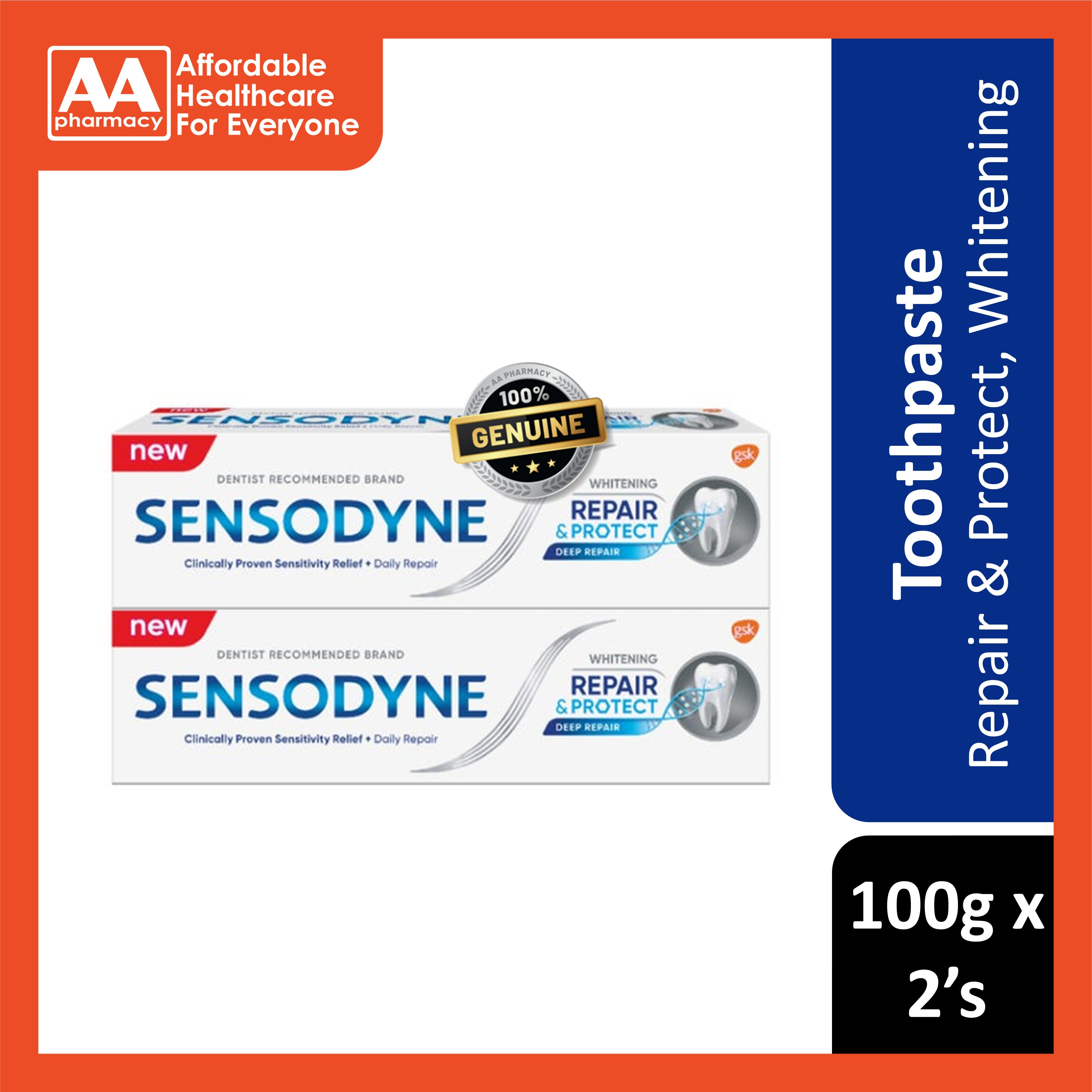 Sensodyne Toothpaste (Repair and Protect, Whitening) 100gx2's [Twinpack]
