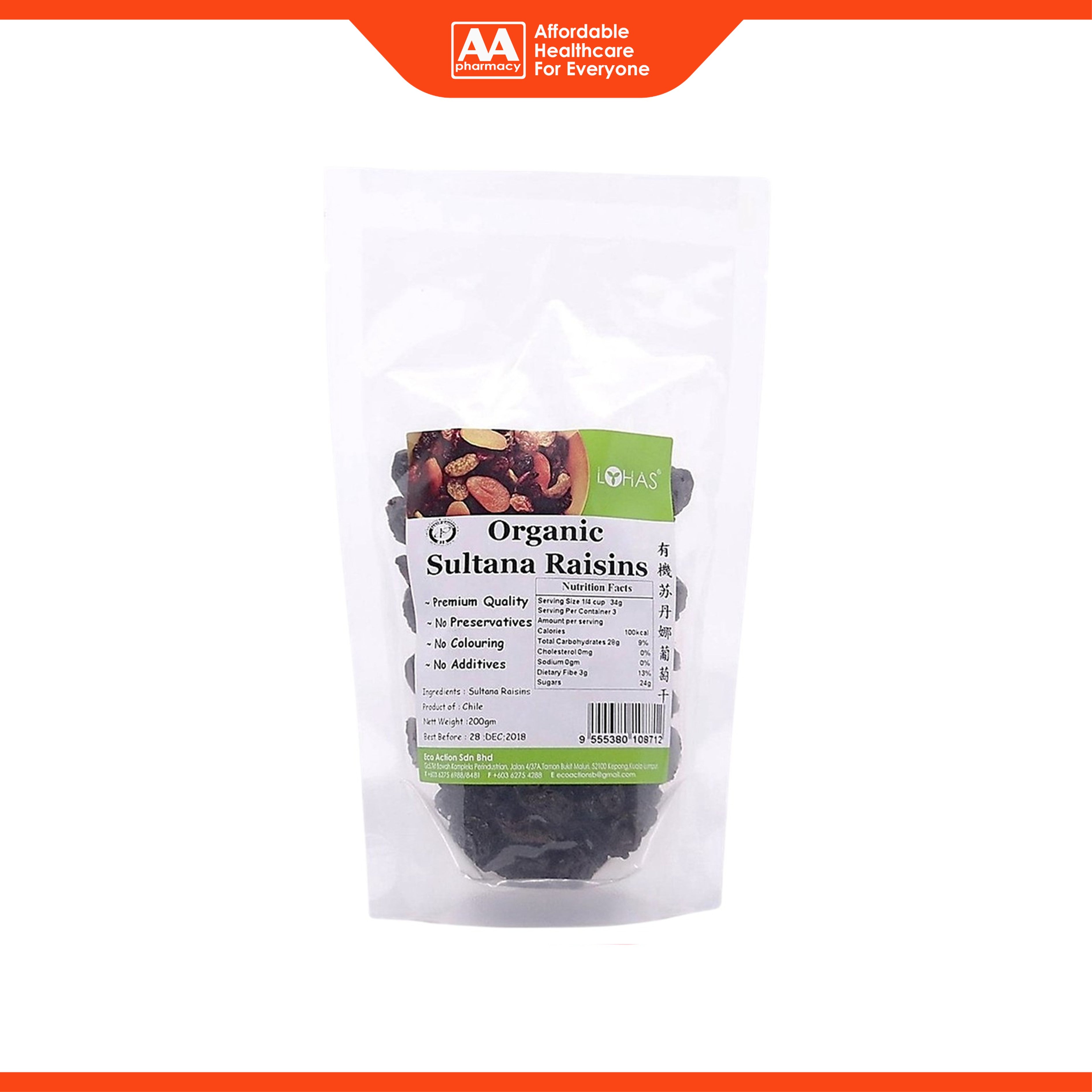 Lohas Organic Sultana Raisins 200g