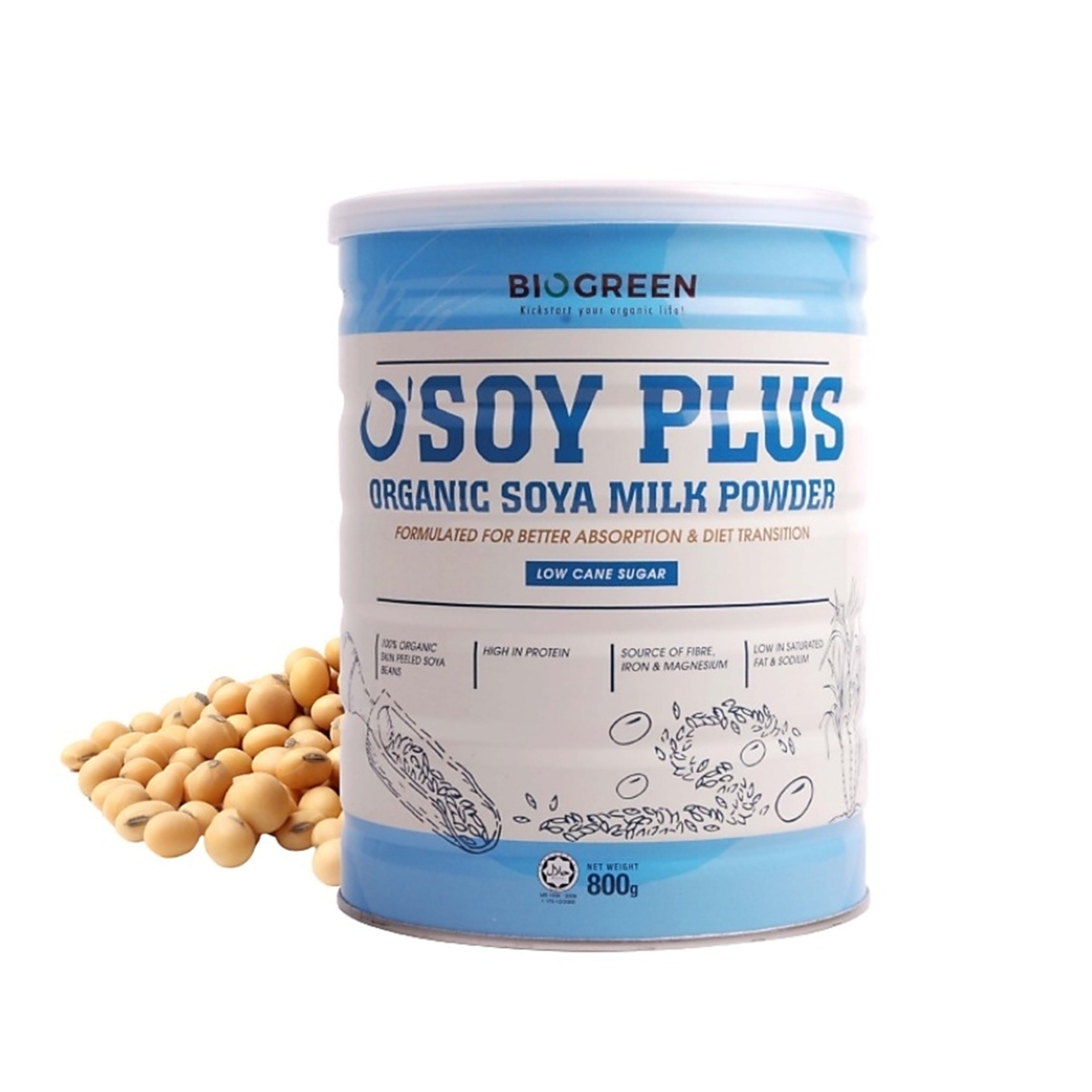 Biogreen O'Soy Plus Organic Soya Milk Powder (Low Cane Sugar) 800g