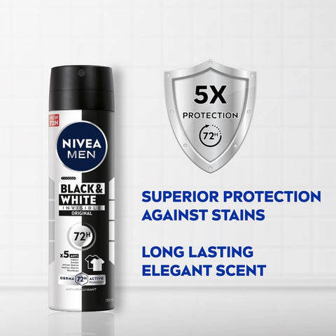 Nivea Men Black and White Invisible Original 72H Anti-Perspirant Spray 150mLx2's [Twinpack]