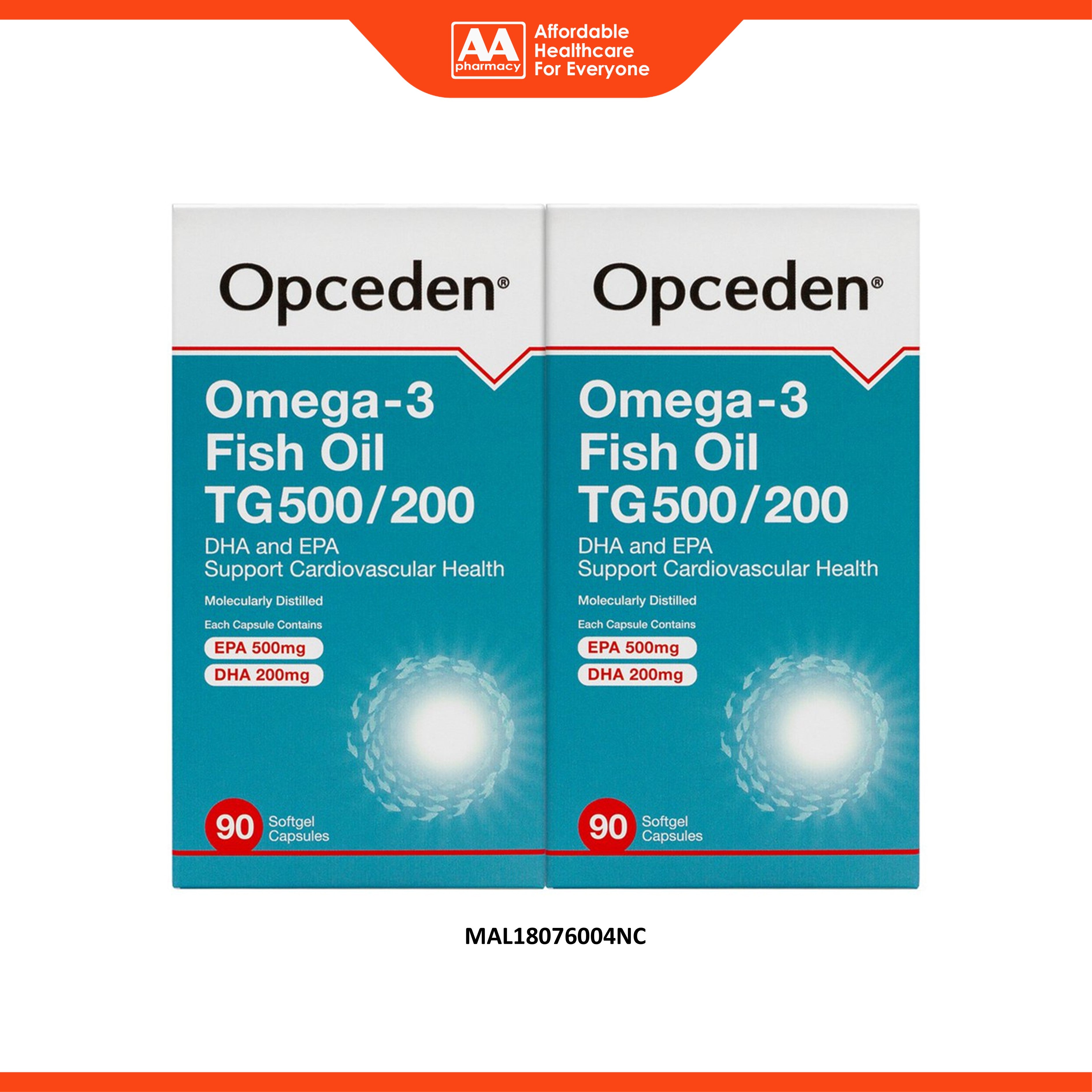 Opceden Omega-3 Fish Oil TG 500/200 Softgel Capsule 2x90's [Twinpack]