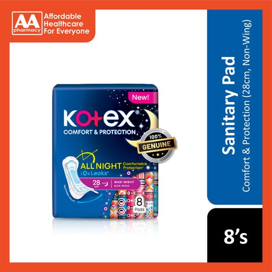 Kotex Pads (Comfort and Protection, Maxi Night Non-Wing, 28cm) 8's [Night Use]