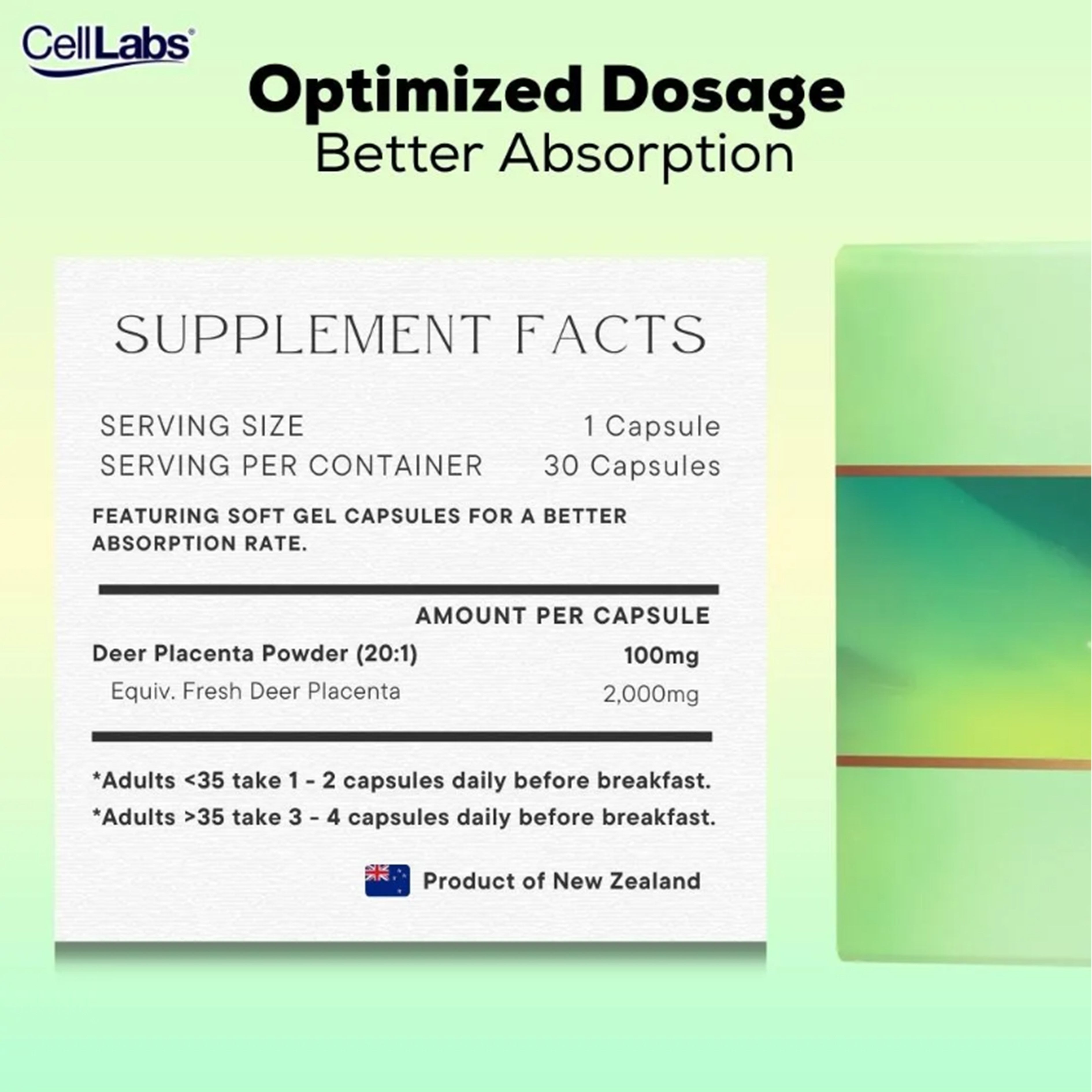 CellLabs OriCenta 2000mg Deer Placenta Softgel Capsule 2x30's