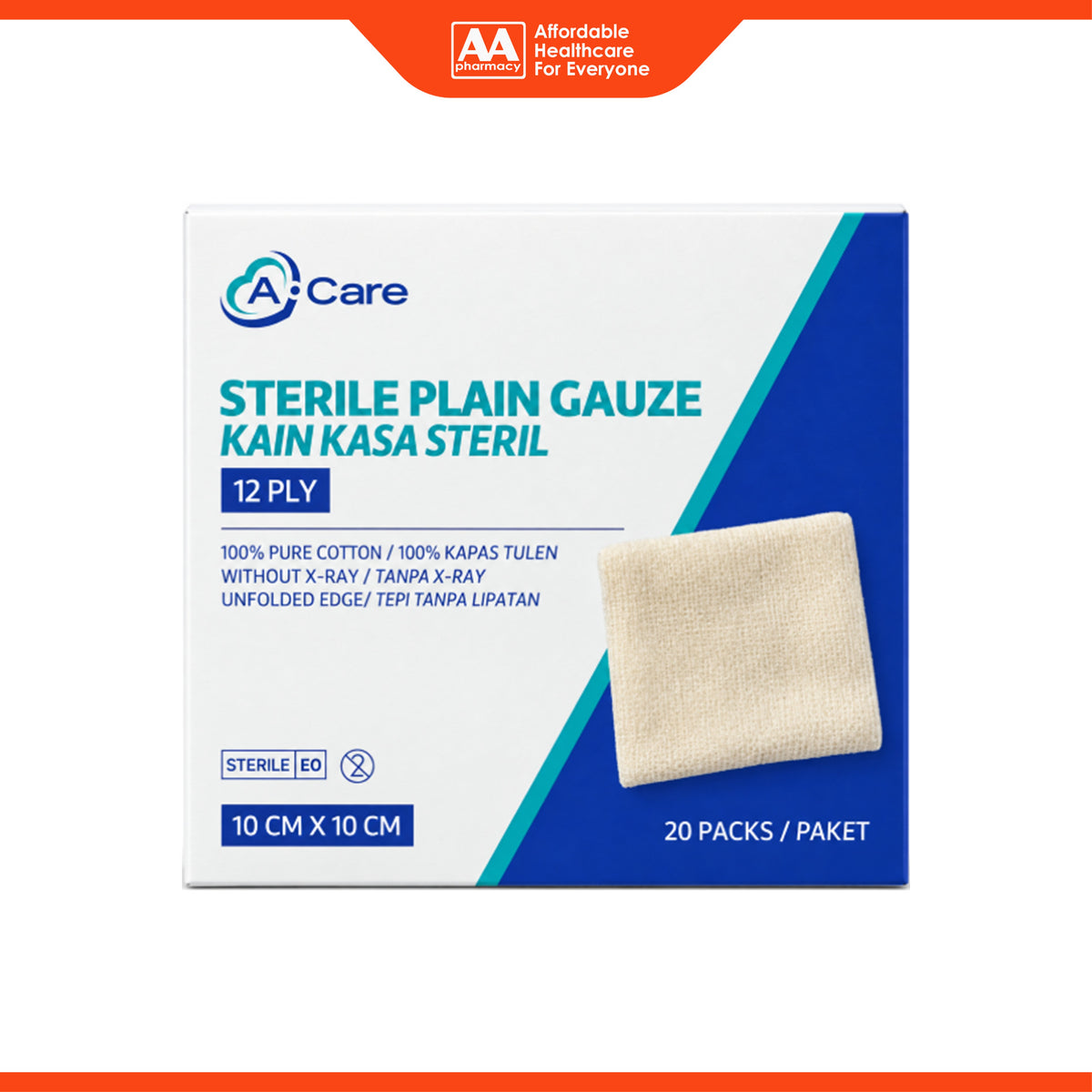 A-Care Sterile Plain Gauze - 10cm x 10cm, 12ply (20 x 5's)