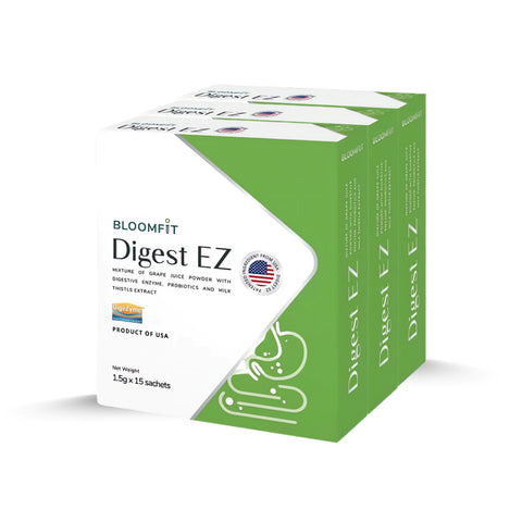 Bloomfit Digest EZ (Mixture of Grape Juice Powder with Digestive Enzyme, Probiotics and Milk Thistle Extract) Sachet 3x1.5gx15's