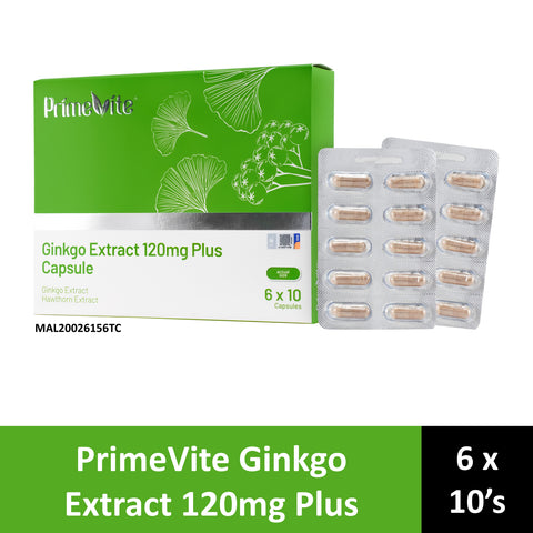 PrimeVite Ginkgo Extract 120mg Plus Capsule 6x10's