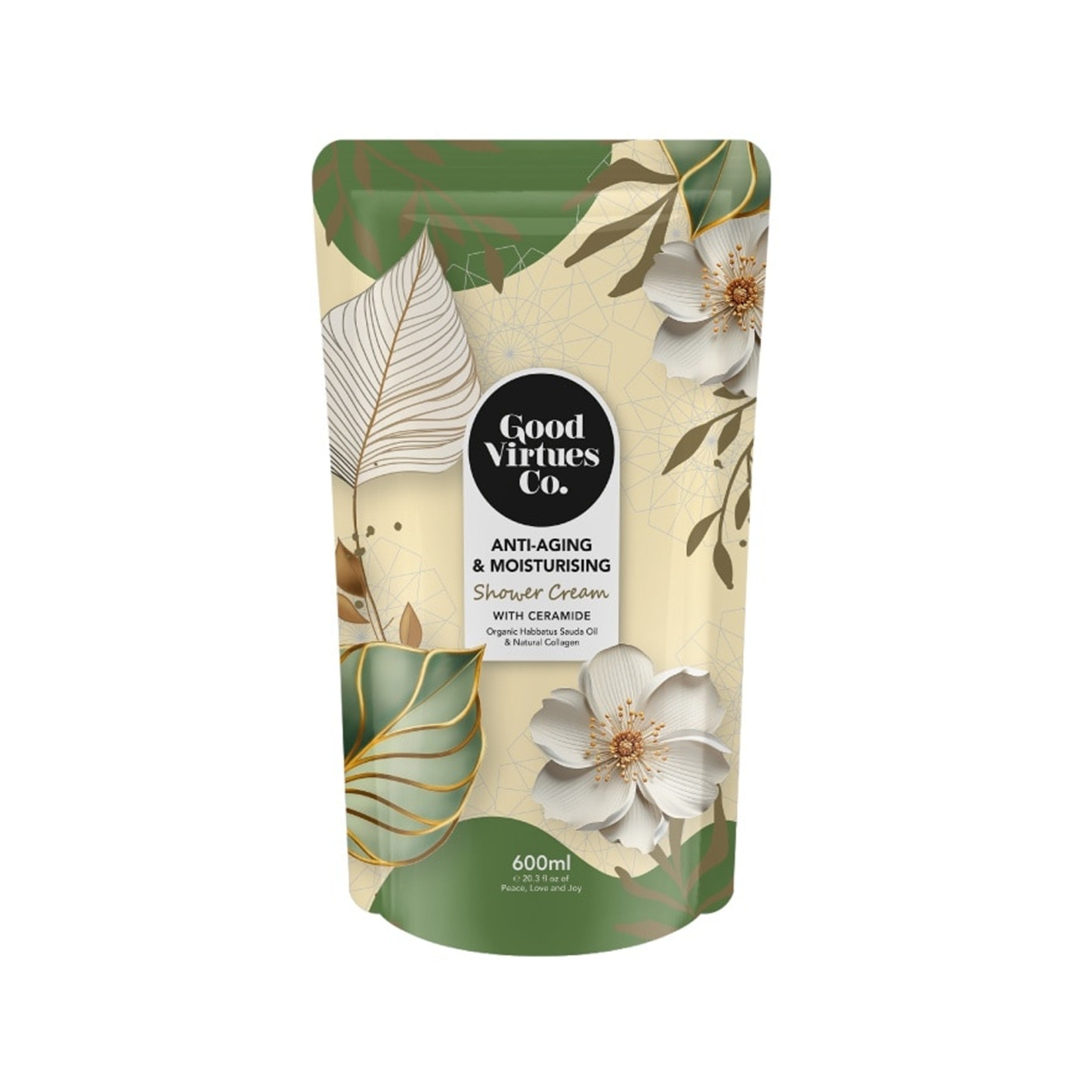 Good Virtues Co. Anti-Aging and Moisturizing Shower Cream (With Ceramide) 600mL (Refill Pack)