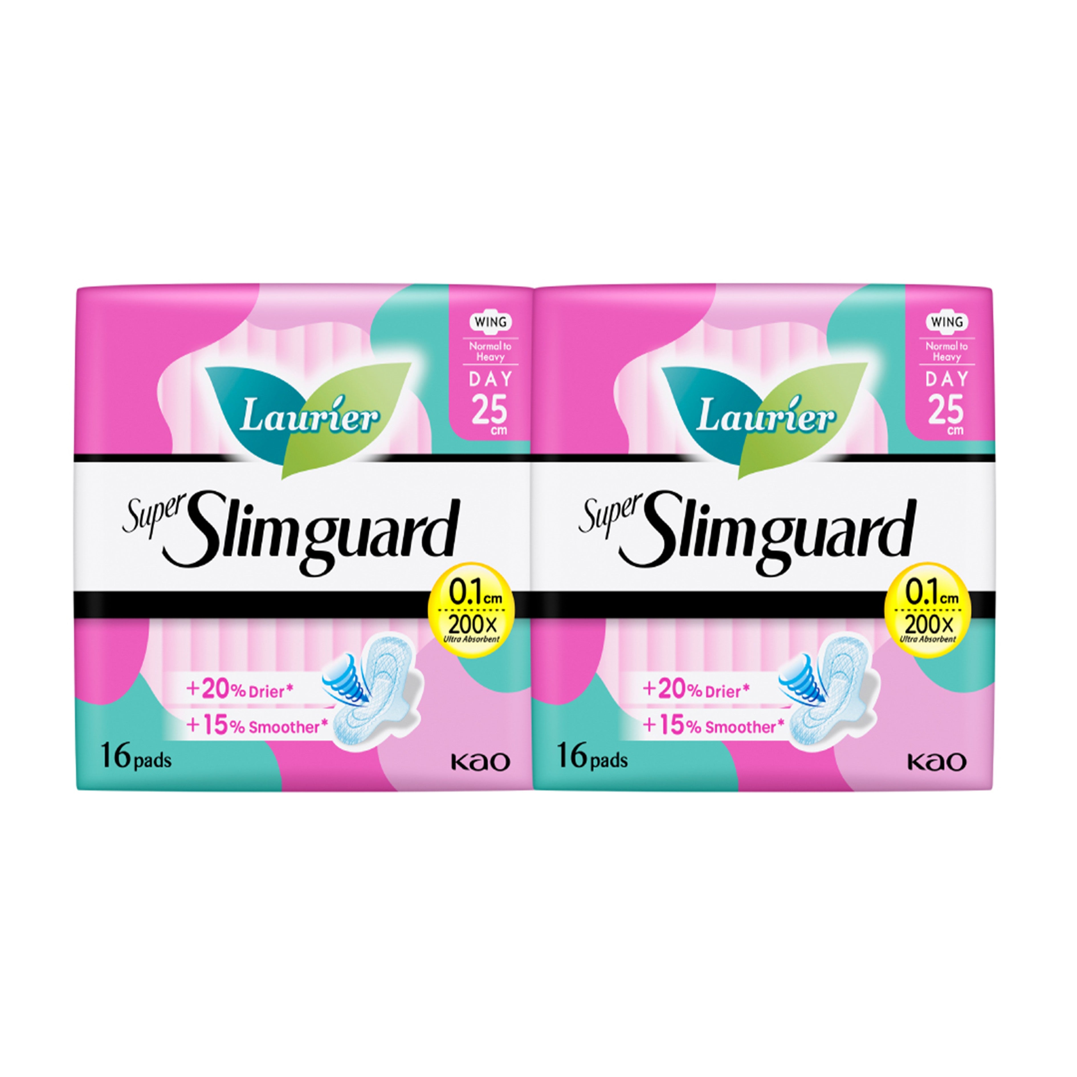 Lauríer Pads (Super Slimguard, Normal to Heavy Flow, Wing, 25cm) 2x16's [Day Use]