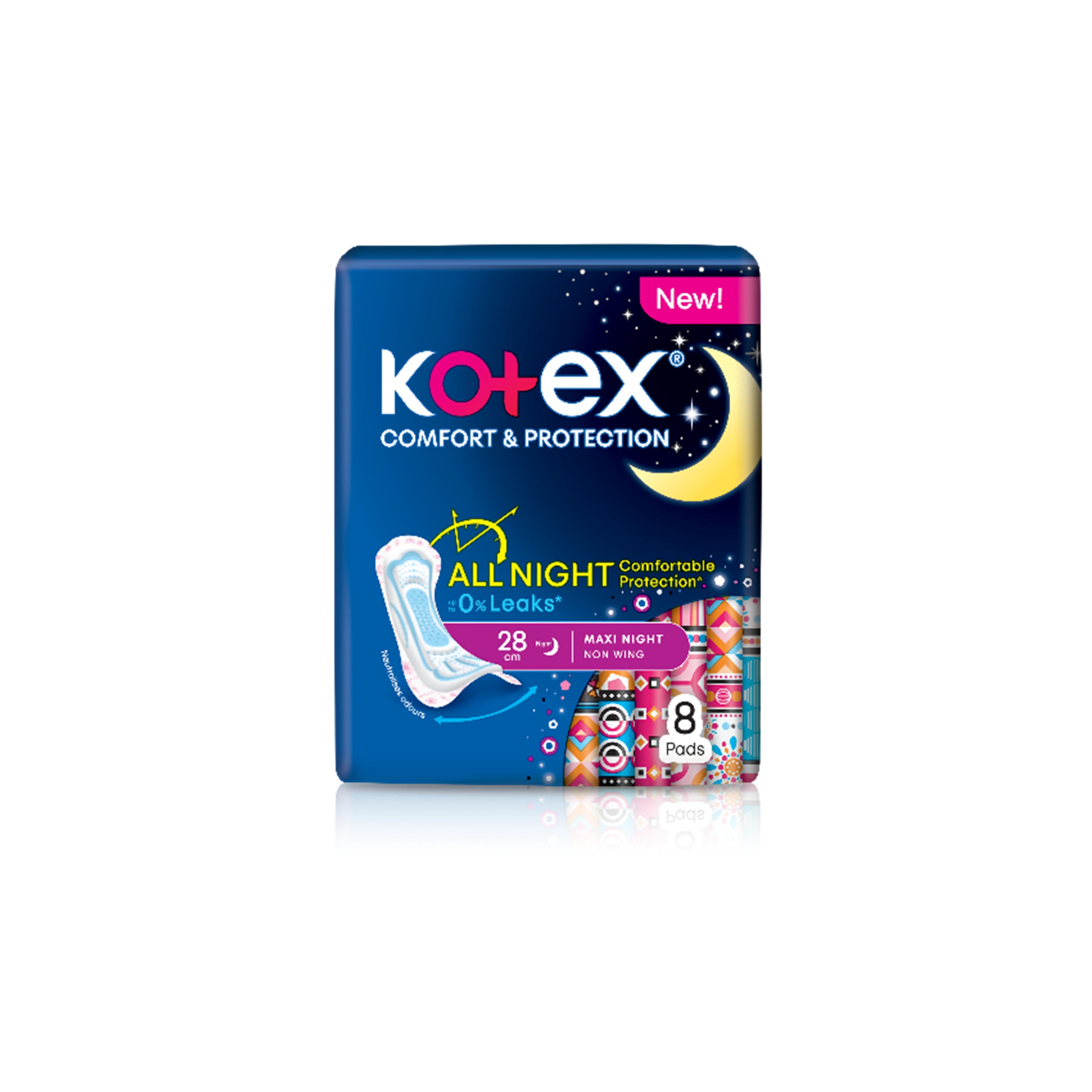 Kotex Pads (Comfort and Protection, Maxi Night Non-Wing, 28cm) 8's [Night Use]