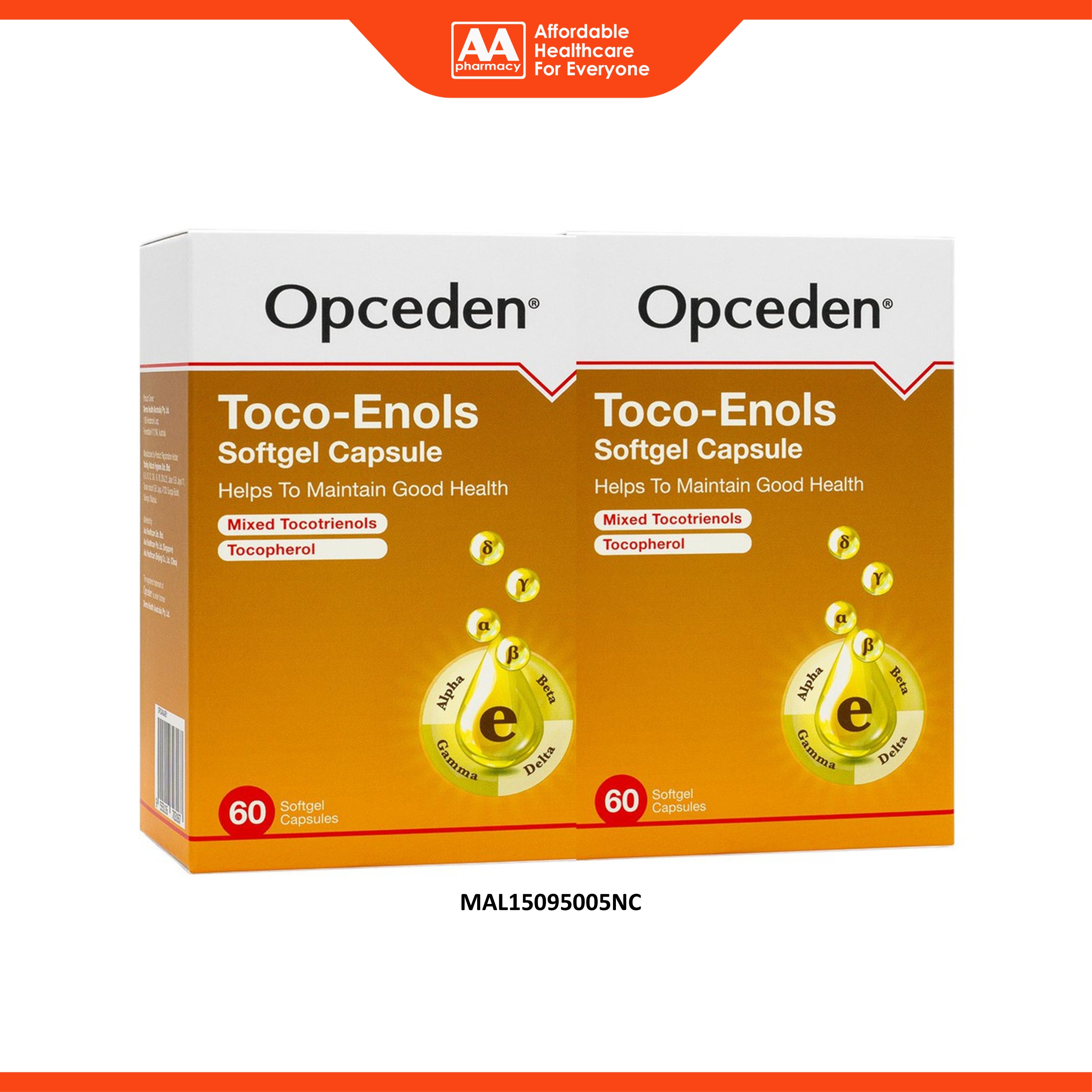 Opceden Toco-Enols Softgel Capsule 2x60's [Twinpack] (Mixed Tocotrienols + Tocopherol)