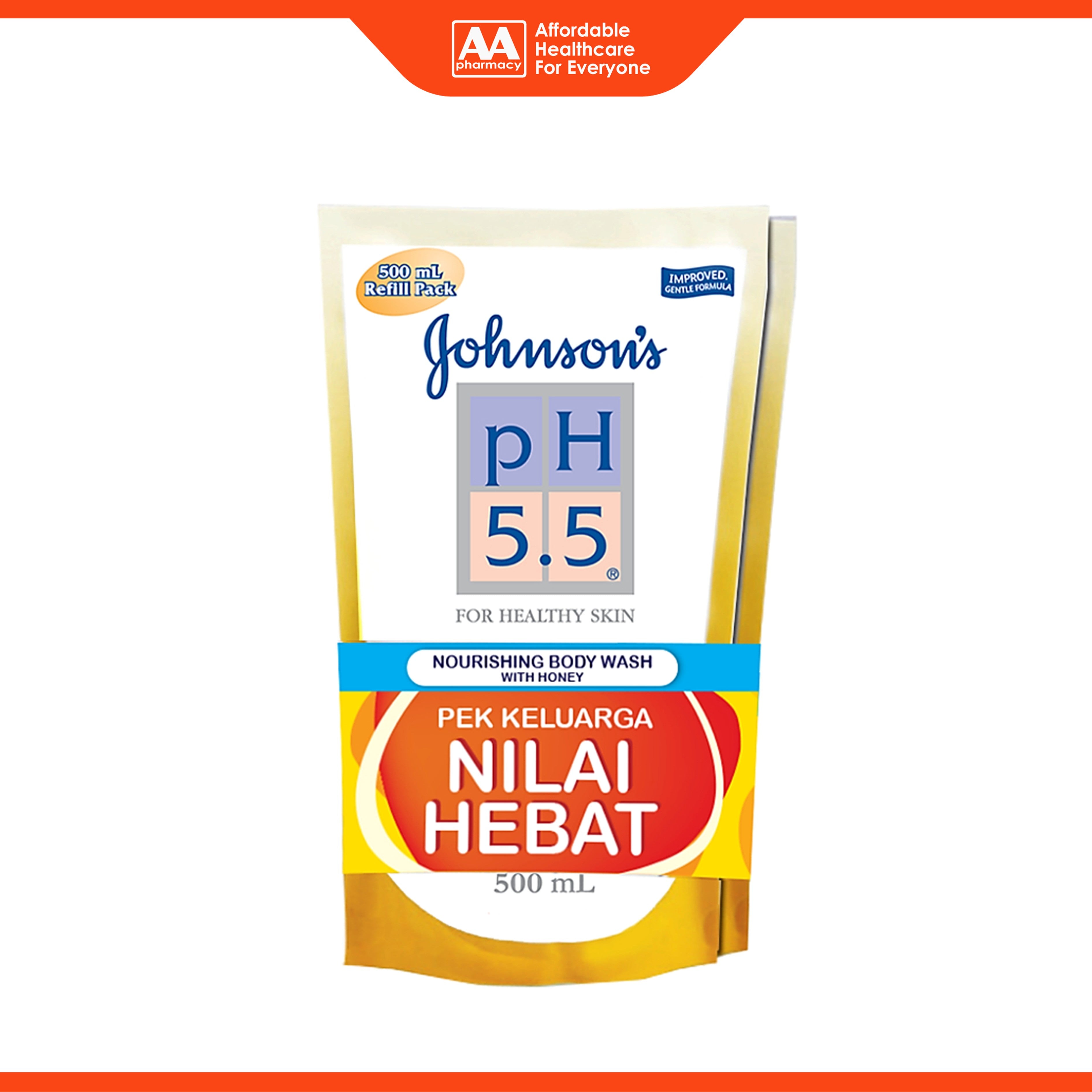 Johnson's pH5.5 Nourishing Body Wash with Honey (Refill) 500mLx2's [Twinpack]