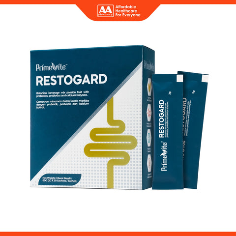 PrimeVite Restogard (Botanical Beverage Mix Passion Fruit with Prebiotics, Probiotics and Calcium Butyrate) 2gx30's
