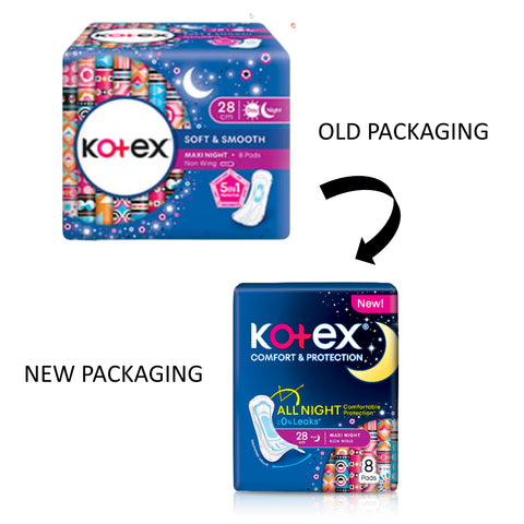 Kotex Pads (Comfort and Protection, Maxi Night Non-Wing, 28cm) 8's [Night Use]