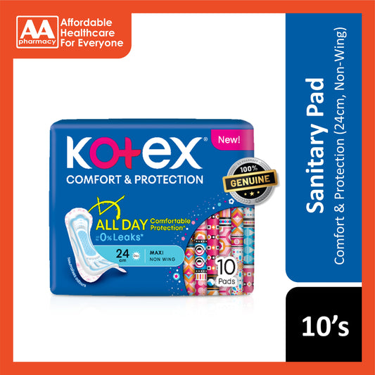 Kotex Pads (Comfort and Protection, Maxi Non-Wing, 24cm) 10's [Day Use]