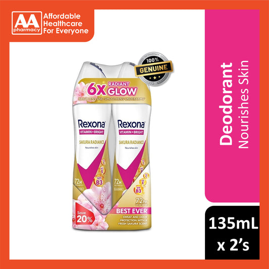 Rexona Vitamin + Bright Antiperspirant Spray (Sakura Radiance) 135mLx2's [Twinpack]