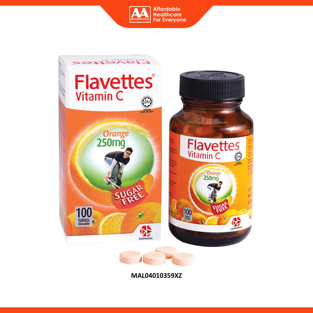 Flavettes Vitamin C 250mg Chewable Tablet - Sugar Free (100's) - Orange Flavour
