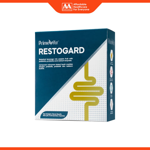 PrimeVite Restogard (Botanical Beverage Mix Passion Fruit with Prebiotics, Probiotics and Calcium Butyrate) 2gx30's