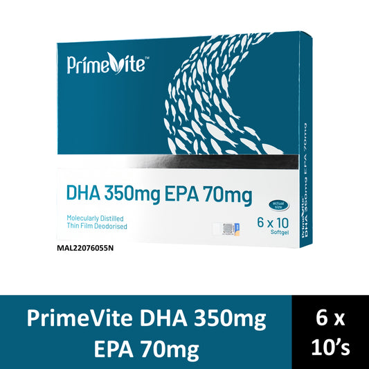 PrimeVite DHA 350mg EPA 70mg Fish Oil Softgel 6x10's