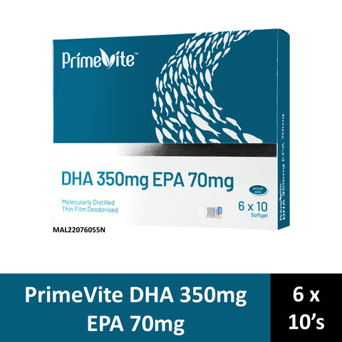 PrimeVite DHA 350mg EPA 70mg Fish Oil Softgel 6x10's