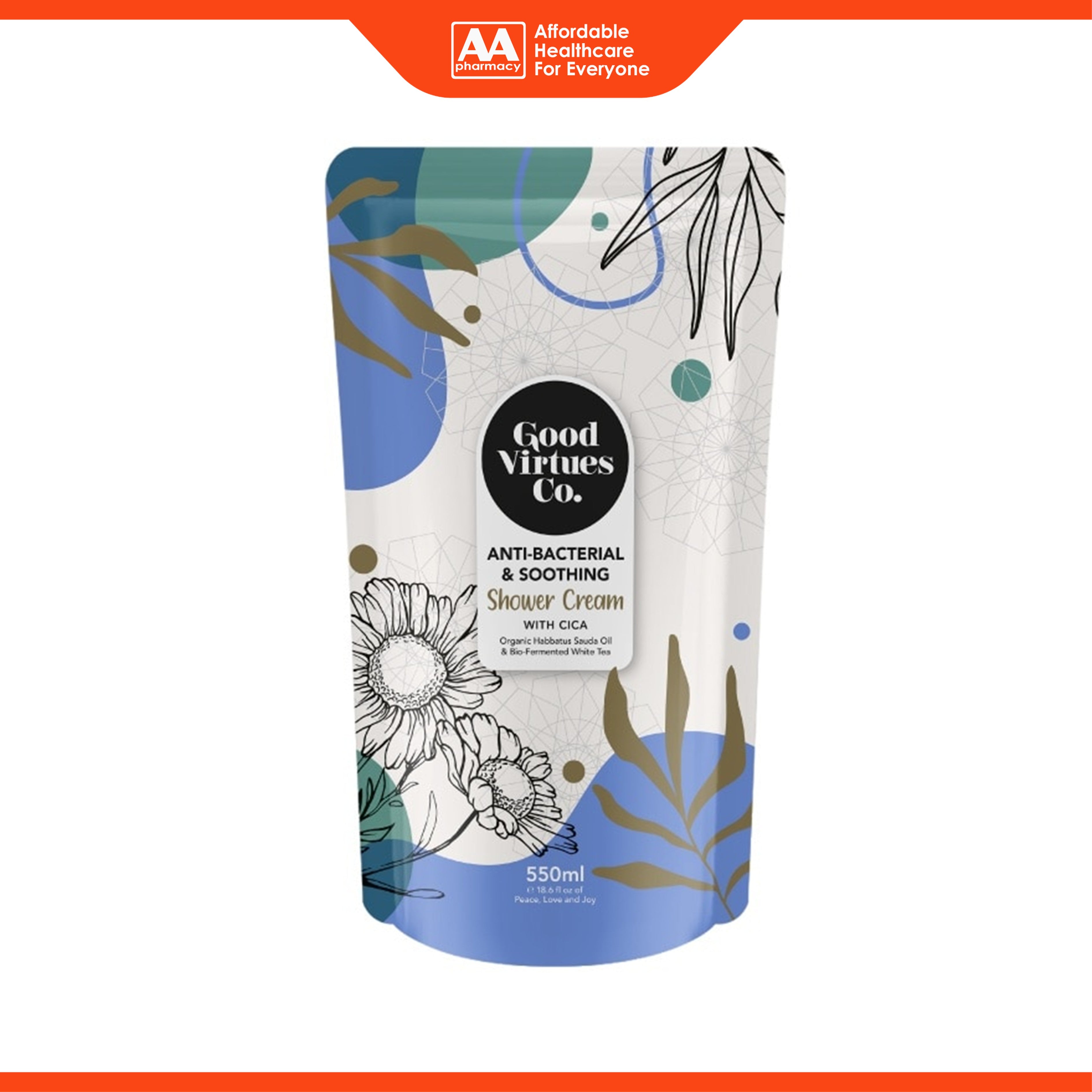 Good Virtues Co. Shower Cream Refill Pack - Anti-Bacterial and Soothing with Cica (550ml)