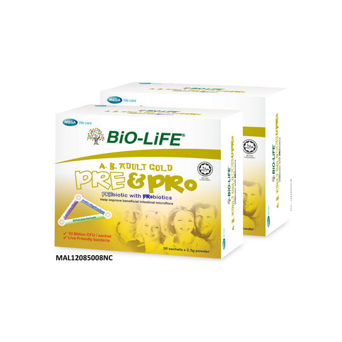 Bio-Life A.B. Adult Gold Pre and Probiotics Powder Sachet 2x2.5gx30's [Twinpack]