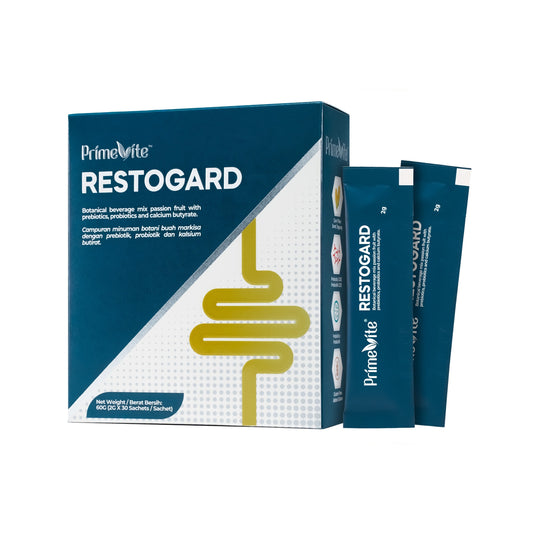 PrimeVite Restogard (Botanical Beverage Mix Passion Fruit with Prebiotics, Probiotics and Calcium Butyrate) 2gx30's